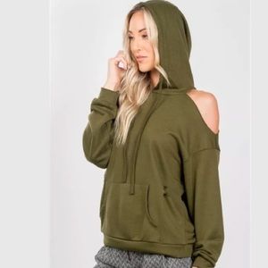 Olive Green Distressed Hoodie NEW